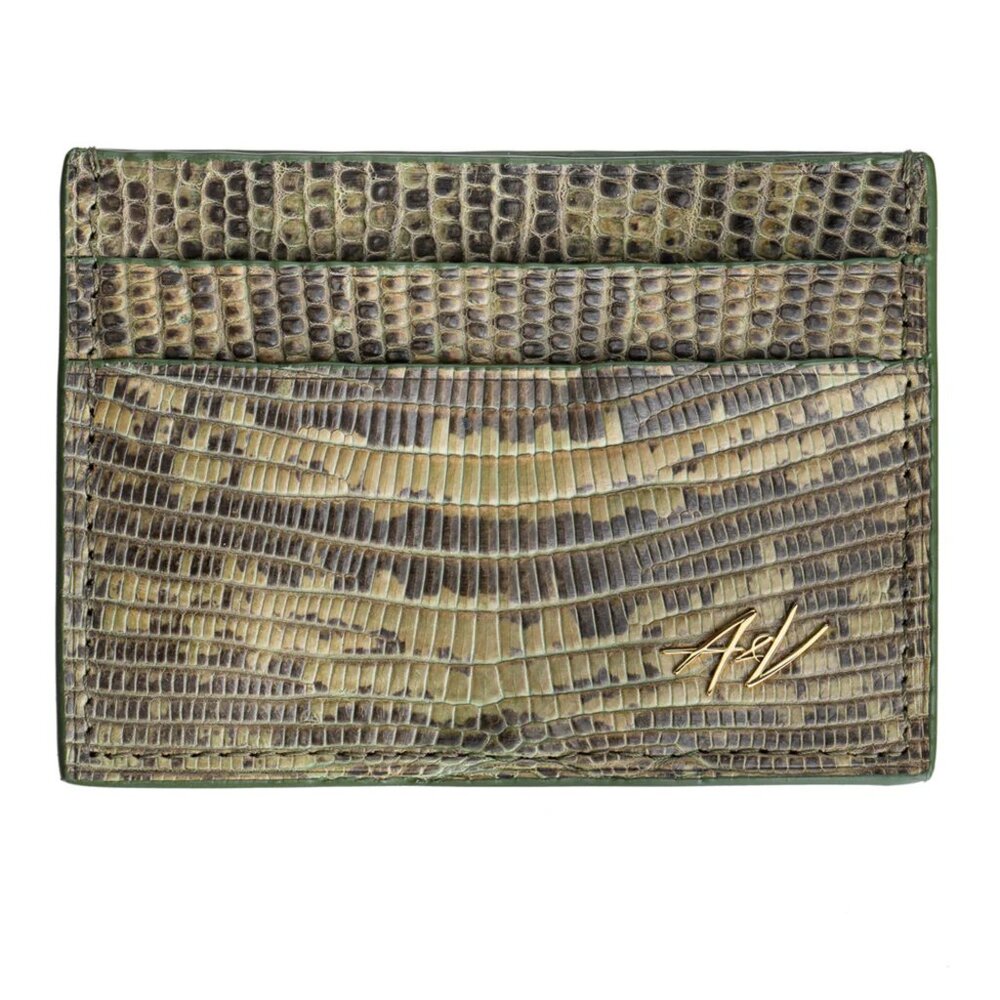 Stylish Lizard Cardholder – Genuine Leather - Forest Camo Color